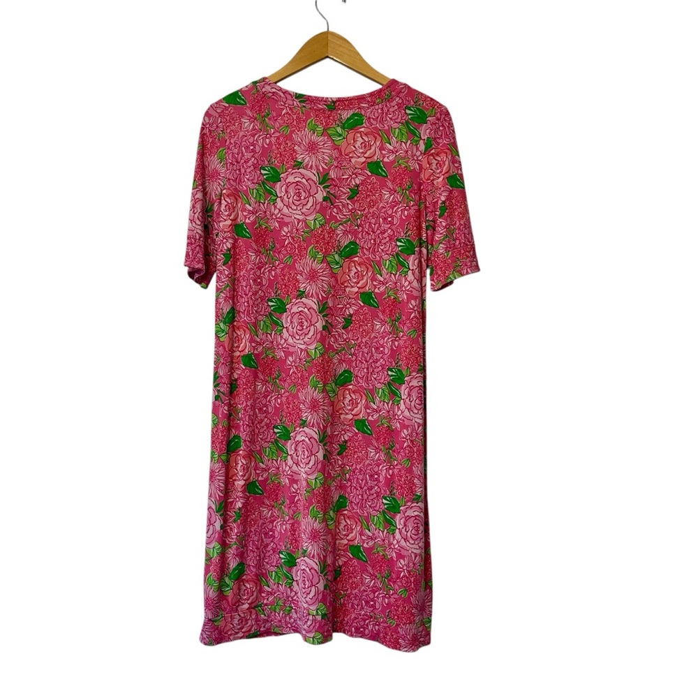 Lilly Pulitzer 100% Silk Rose Floral Split Neck SS Dress Pink Sz 8 No Belt - Picture 2 of 12